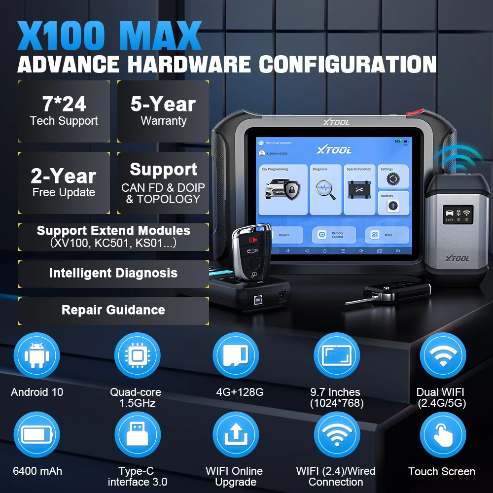 XTOOL X100MAX Auto Diagnoses Tool All System WIFI Conect Topolog Map Key Programmer with KC501 EEPROM 42+ Reset