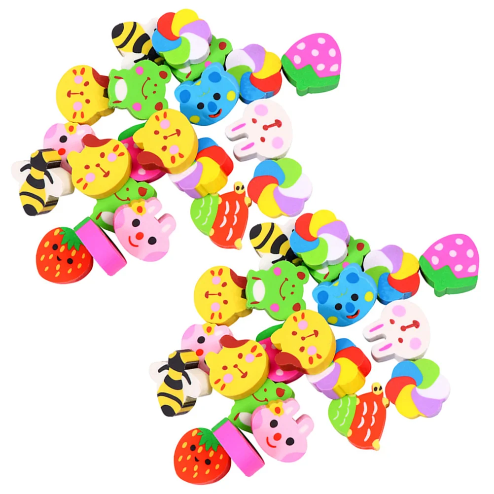 60 Pcs Cartoon Eraser Pencils Bulk Erasers Animal Artificial Fruit for Kids Mini Classroom Child