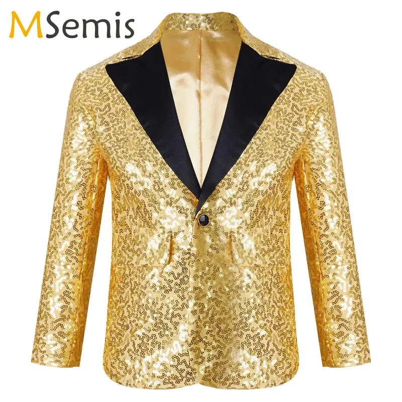 

Shiny Sequins Blazer Kid Boy Stylish Jacket Coat Blazer Tuxedo For Wedding Banquet Birthday Party Hip Hop Jazz Stage Performance
