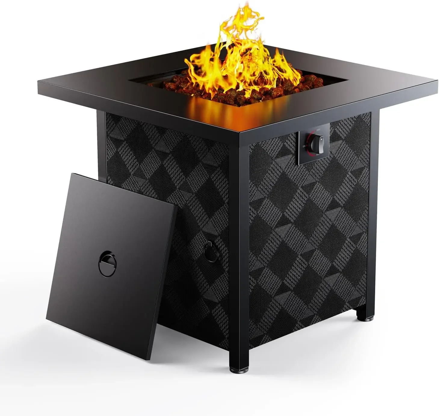 28″ Gas Fire Pit Table,50,000 BTU Square Fire Table with Lava Rocks,2-in-1 Fire Pit Table with Removable Lid,CSA-Certified Propa