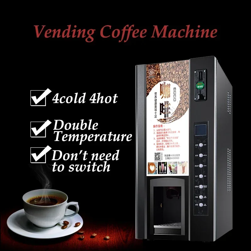 Máquina de café expendedora comercial, autoservicio, máquina de bebidas con monedas frías/calientes, cafetera instantánea completamente automática, MM801