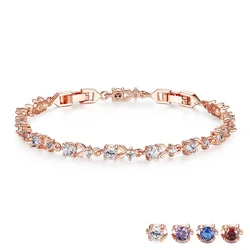 10 color Luxury Slender Rose Gold and  Silver Plated Bracelet with Sparkling 5 Style Cubic Zirconia Stones to Choice