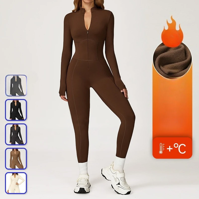 

2025 One-piece Bodysuit with A Stand Collar and Zipper Warm Long-sleeve Jumpsuit for Outdoor Casual Sports Fitness Wear