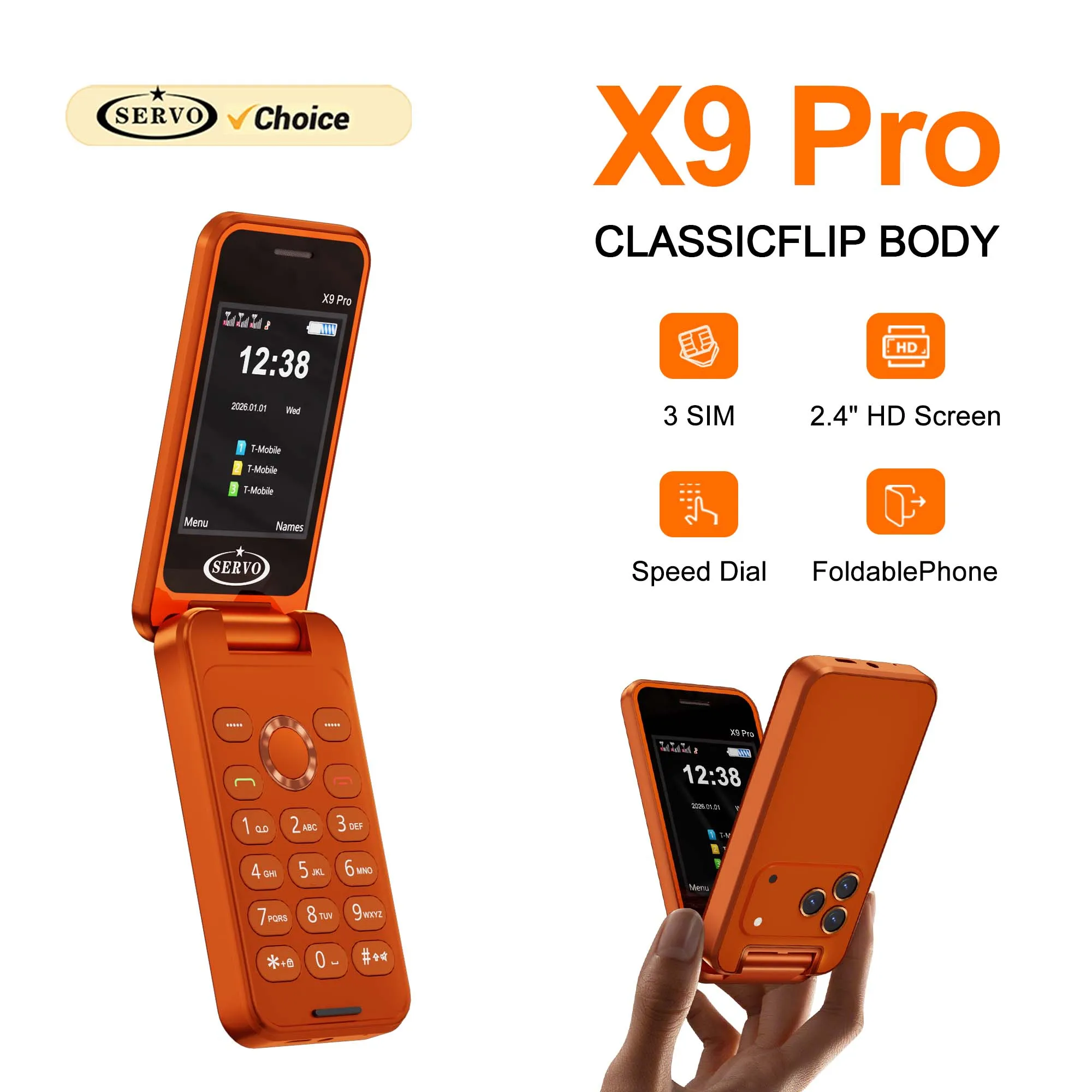 SERVO X9 PRO Mini Foldable Mobile Phone Triple SIM Magic Voice Speed Dial FM Radio 3.5mm Headphone Jack 2.4