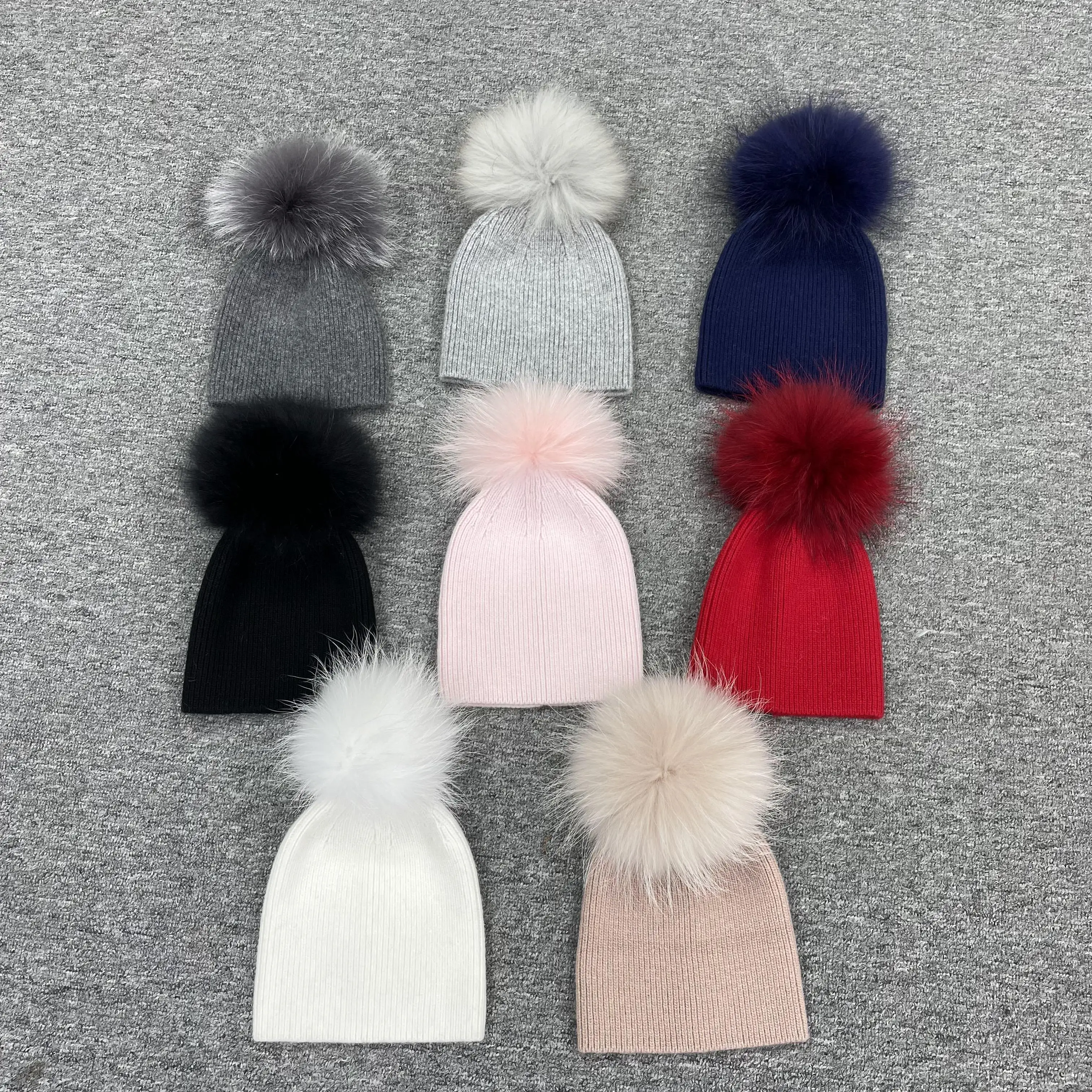 JANEFUR Real Fur Pom Pom Beanie Hat 2024 Parent-Child Winter Fashion Warm Women Kids Angora Knitted Bobble Hats