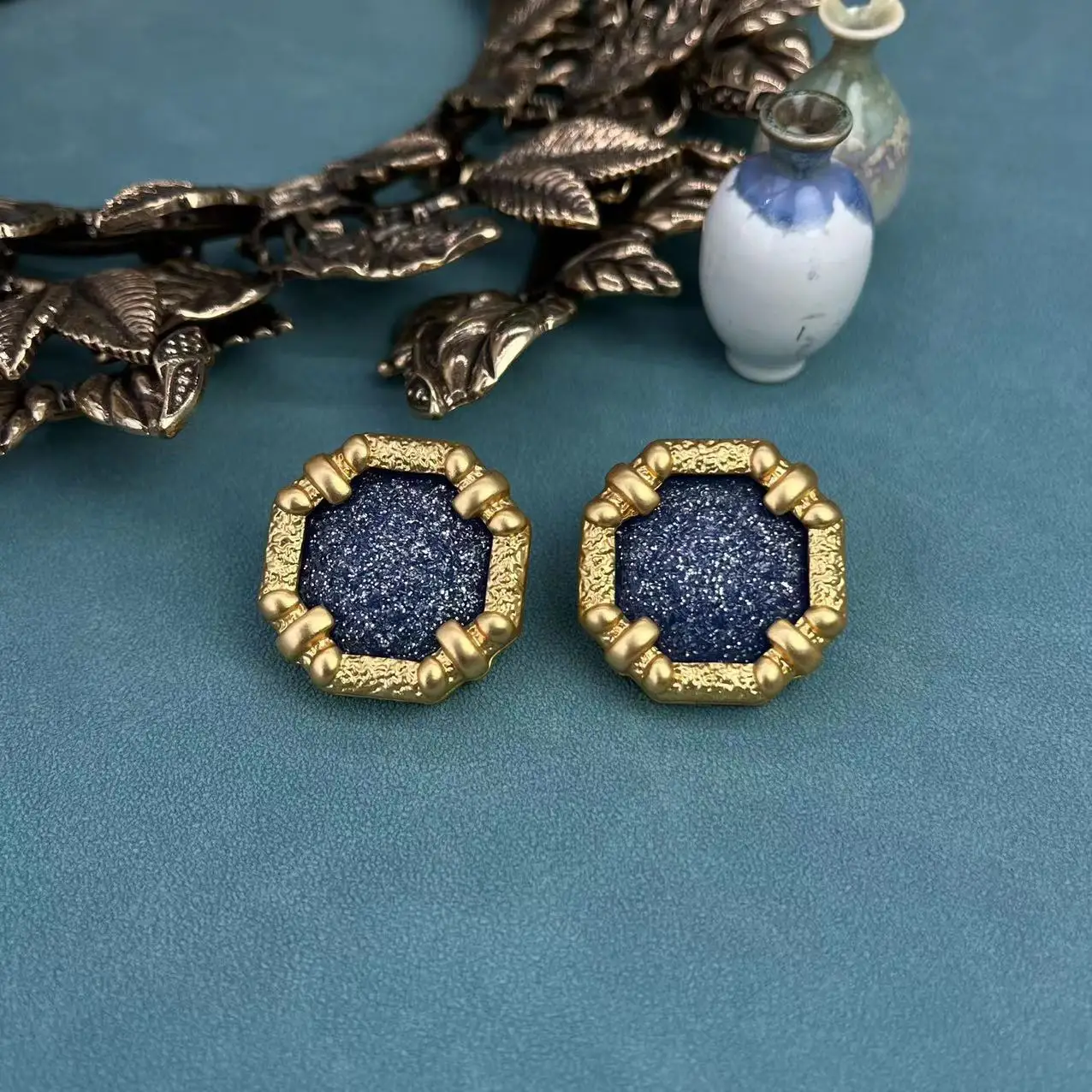 Medieval Vintage Palace Style Gold-plated Blue Gilded High-end Luxury Temperament