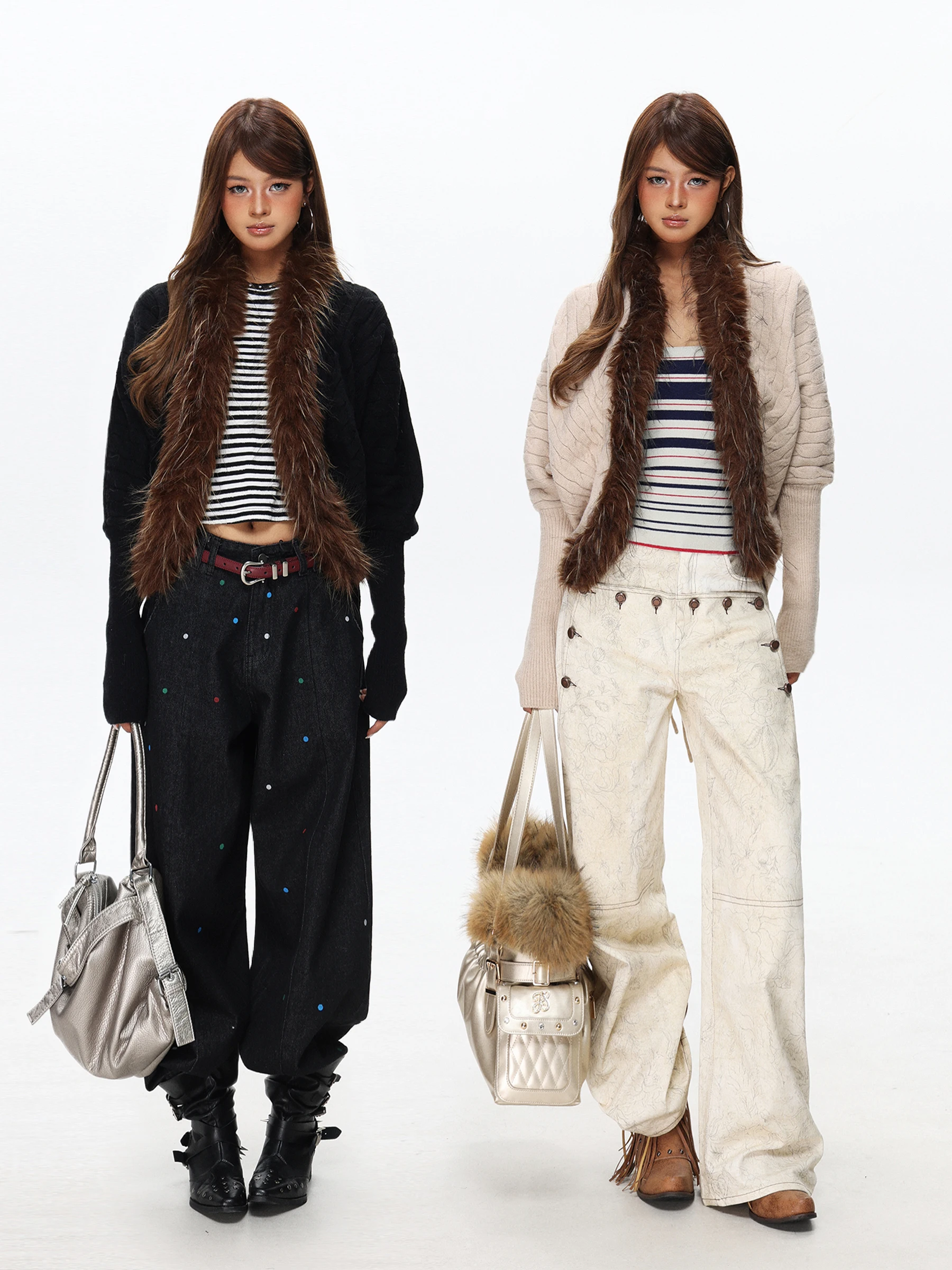 

Sle Lazy Large Fur Collar Women's Spring Autumn Loose Batwing Sve Casual Knitted Sweater Open Cardigan