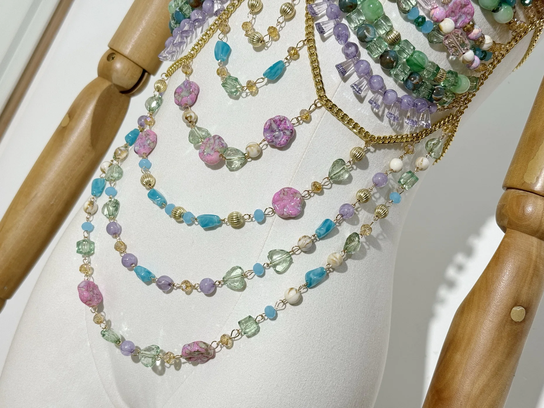 Hot Sexy Women Handmade Turquoise Lavender Multi Stone Bead Body Chain Bikini Bra Hlater Romantic Tank Top Beachwear Lingeie