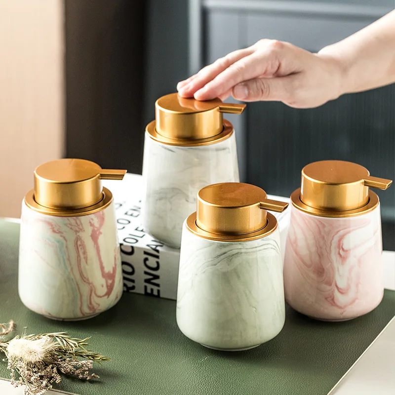 Marble Grain Press Bottle Ceramic Bathroom Shampoo Make-up Remover Bottle Soap Liquid Container Bathroom Decoration Accessories