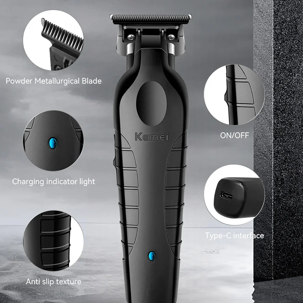 Kemei 2299 Barber Cordless Hair Trimmer 0mm Zero Gapped Carving Clipper Detailer Professional Electric Finish Cutting Machine