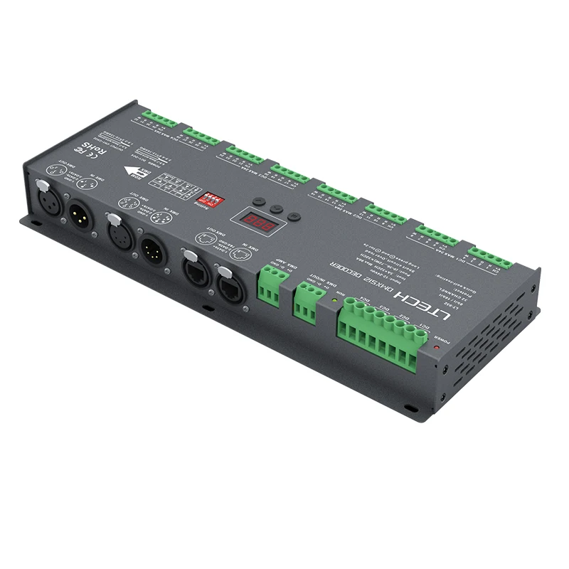 Imagem -03 - Ltech-dmx Decodificador com Terminal Verde 32 Canais Dmx Escravo Dc1224v Entrada 3a Saída Saída Rgb Rgbw Uso de Tira Xlr3 Xlr5 Rj45 Novo