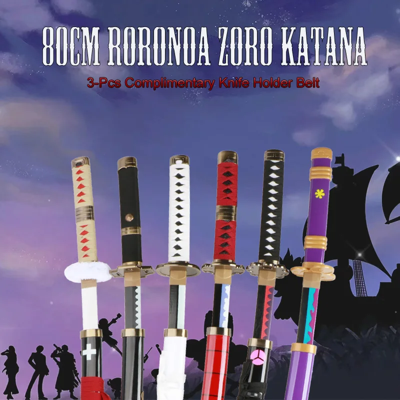 Madeira Roronoa Zoro Katana Enma Espada, Presentes Cosplay Roxo para Presente de Festa, Bambu, Três Conjunto, 80cm, 31.5 ", Conjunto de 3