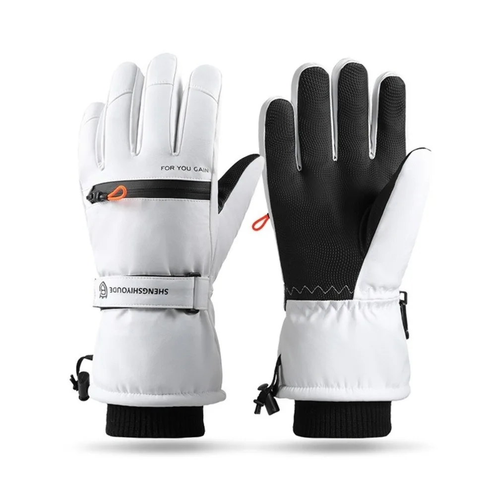 

Simple Solid Color Winter Ski Gloves Plush Full Finger Snowboard Gloves Waterproof Thicken Touch Screen Gloves Riding