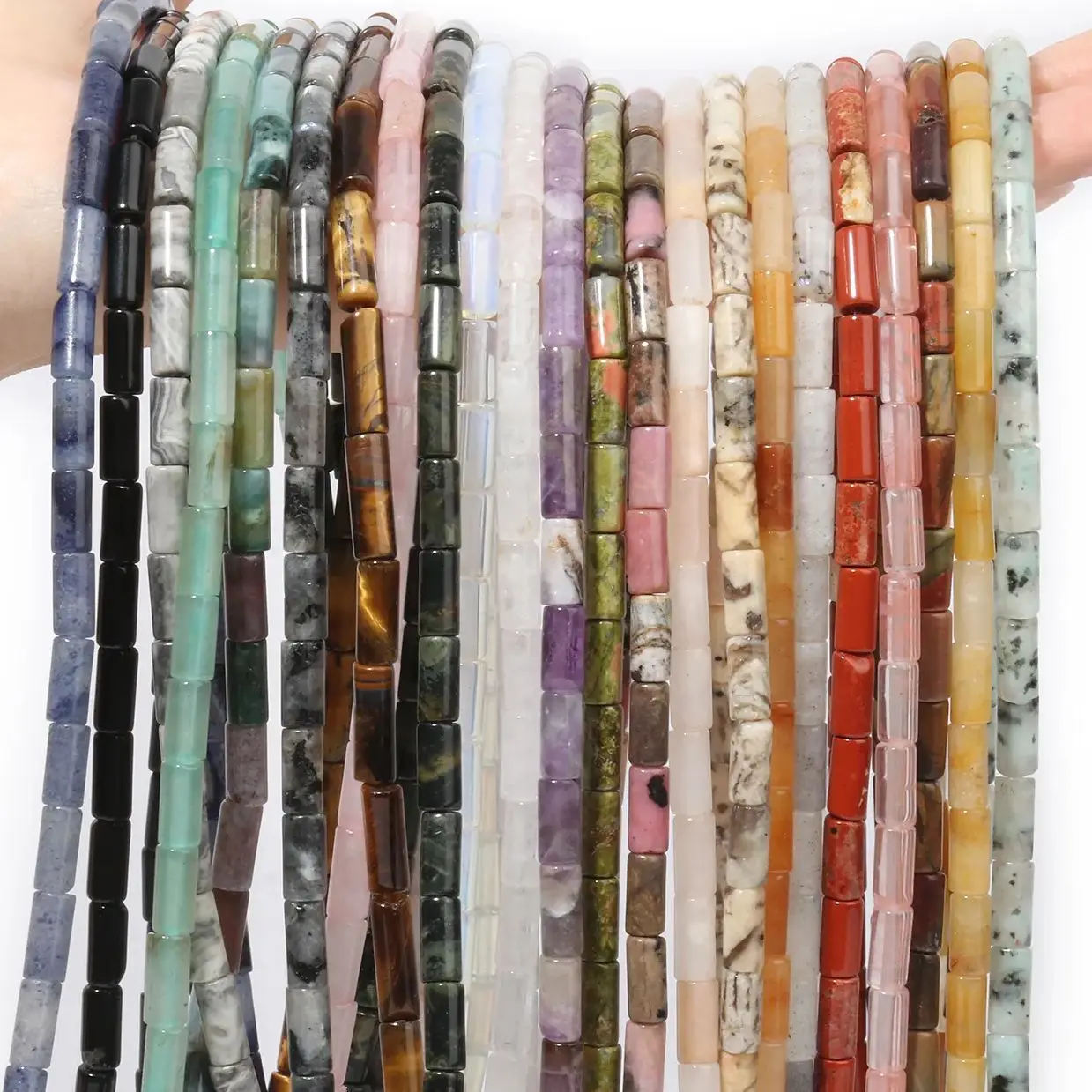 9X4mm Natural Stone Cylinder Aventurine Sodalite Agate Crystal Round Tube Spacer Beads For Jewelry Making Diy Bracelet Necklace