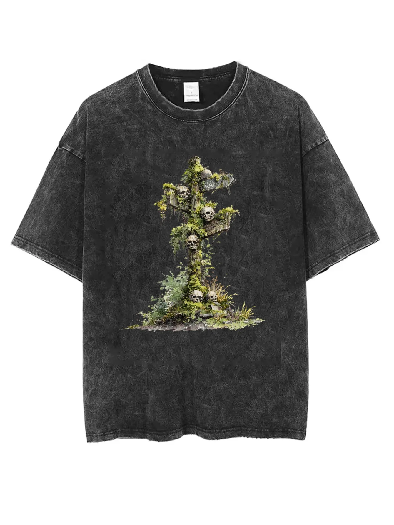 تي شيرت أسود مريح مغسول الأكثر مبيعًا، فضفاض مناسب بطباعة الهالوين ورقبة دائرية، ملابس شتوية غير رسمية للنساء والرجال