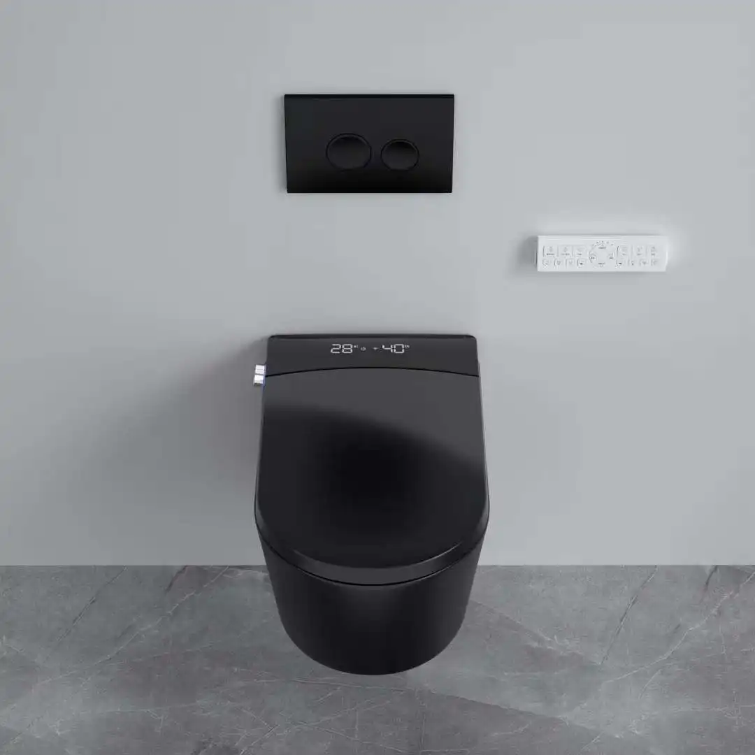 Auto Open Western Wall-Hung Toilet Black Smart 110V/220V Remote Control Automatic Flushing Elongated Washroom Accessory Included