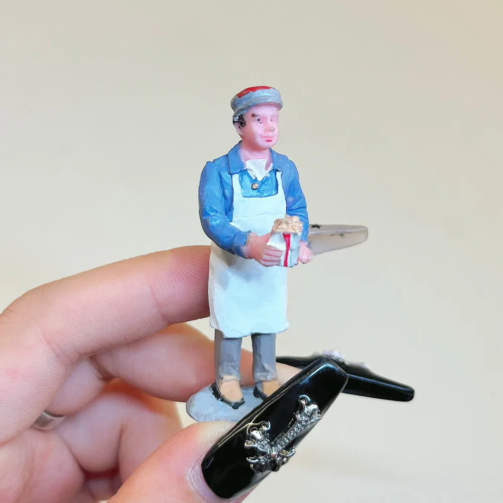 Victorian Christmas Village Resin Mini Figure Chef Waiter Dollhouse Scene Decor