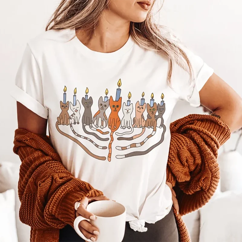 2024 Funny Hanukkah Shirt Cat Menorah Hanukkah Shirt Hannukah Sweater Hannukah Sweatshirt Chanukah Sweater Jewish Hanukkah Gift