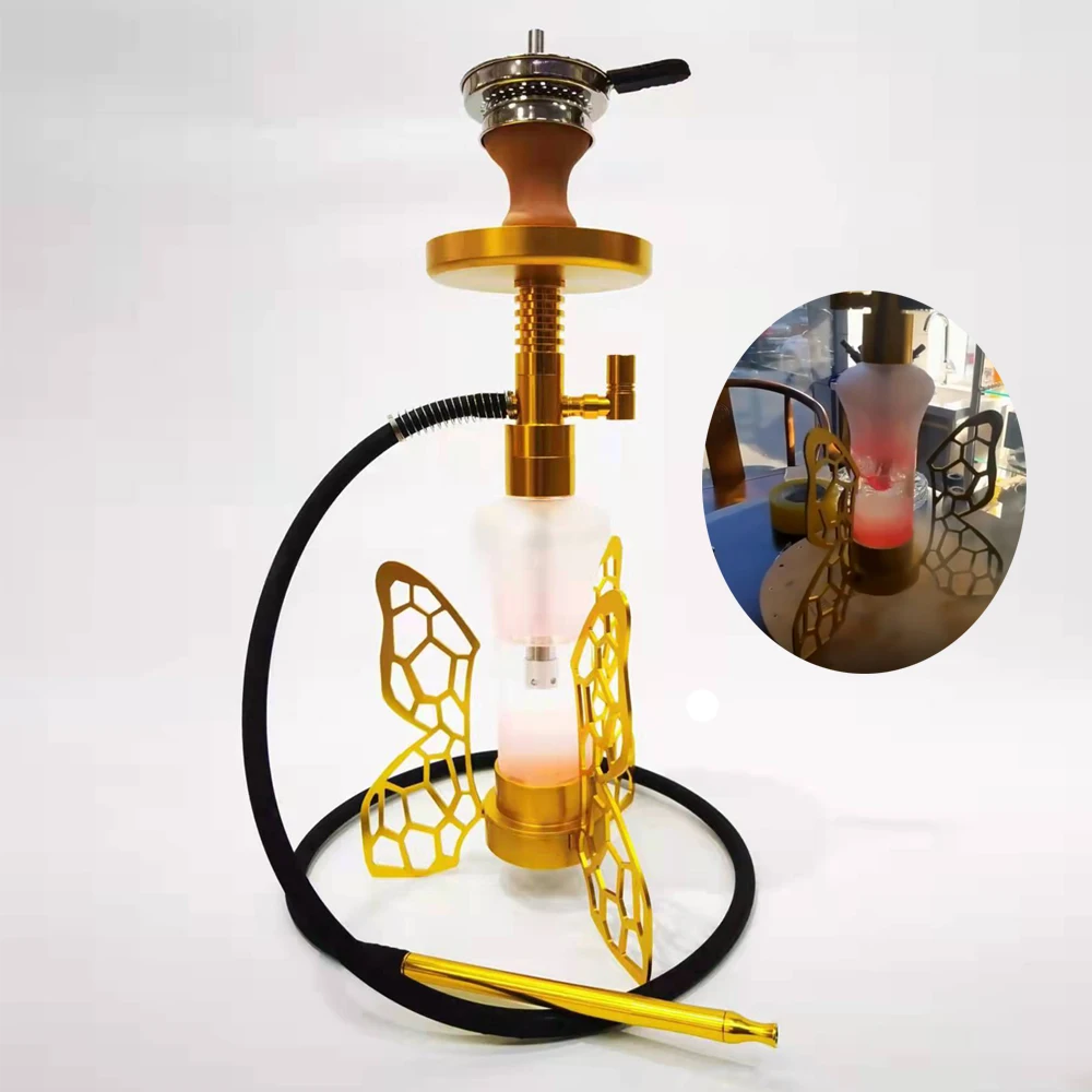 2022 Germany Shisha Hookah Set High-end Led Lamp Bar Nightclub Butterfly Alloy Narguile Complete Single Tube With Accessories