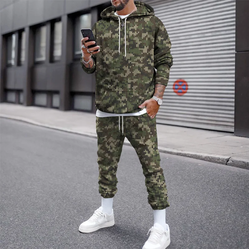 Camouflage 3d Print Hoodie 2PCS Set Hoodies+pant Tracksuit Men Clothing Sets Autumn Winter Sweatpants Male Sweatshirt Suit