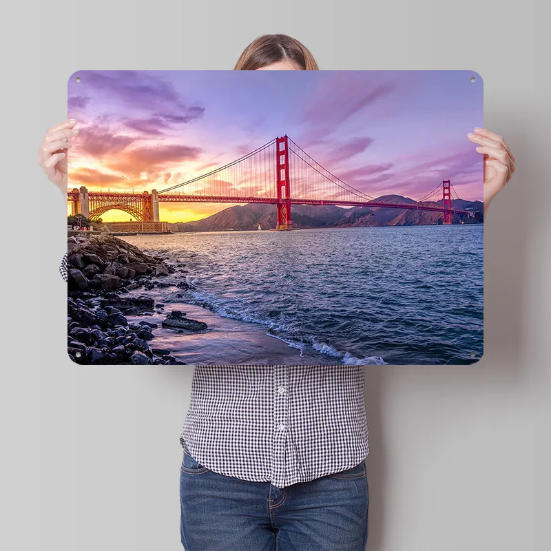 San Francisco Travel City Personalized 3D Textured Metal Poster Wall Art Tinplate Sign for Vintage Home Decor Items Coffee Bar