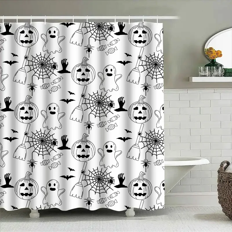 

Tuniu черный Хэллоуин призрак паутина занавеска для душа для декора ванной комнаты жуткий страшный милый фон