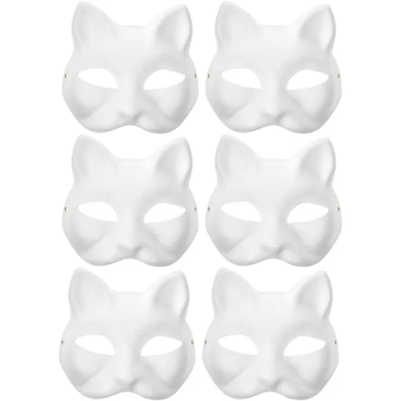 

6pcs Cat Mask Masks White Cats Unpainted Wolf Animal Half Face DIY Paint Costume Prop for Carnival Cosplay Dance Party Favors