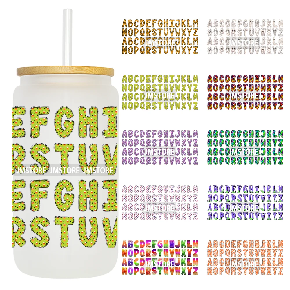Spooky Halloween Alphabets Letters Set UV DTF 16OZ Wraps Easy To Use Permanent Adhesive Transfer Stickers For Libbey Glass Can