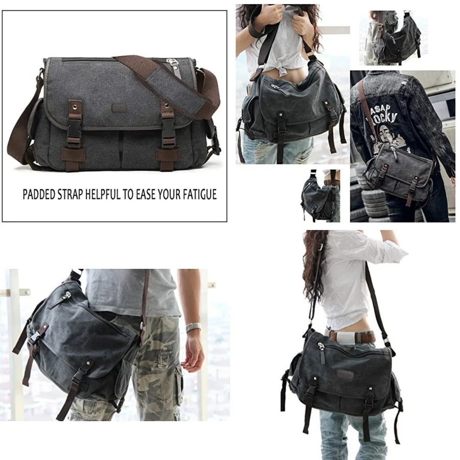 

Upgraded] Vintage Canvas Messenger Bag 13 15.6 Book Laptop Shoulder Bag Women Men New,X