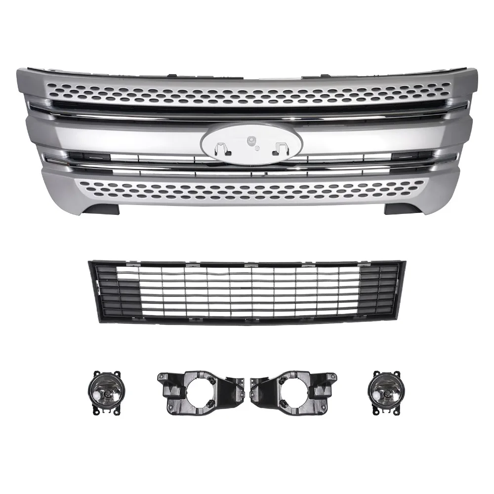 

For 2011-2015 Ford Explorer Front Grille Assembly Silver Chrome with Fog lights