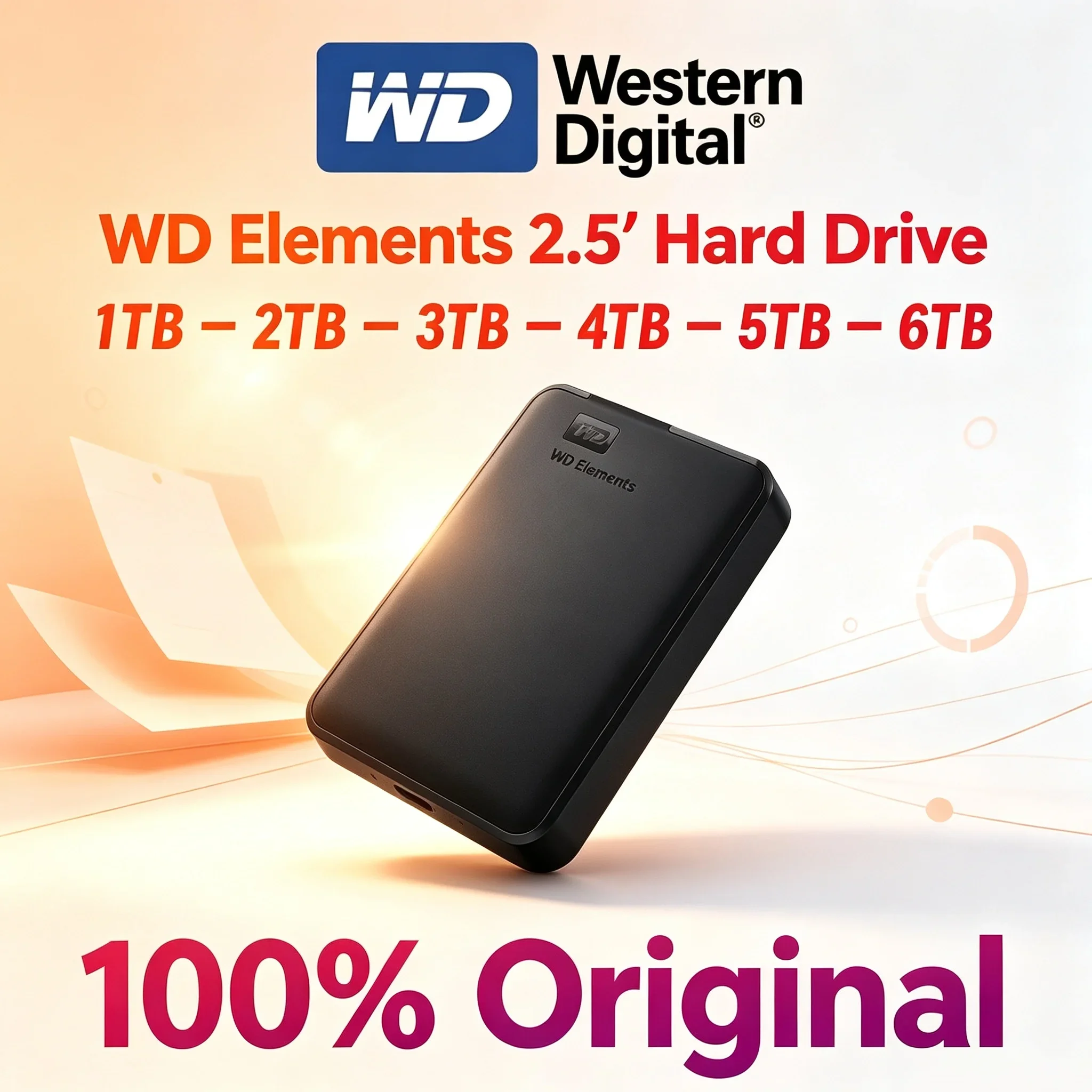 WD Capacity Mechanical External Hard Disk 2.5" USB3.0 Mobile HDD Optional 1TB 2TB 4TB 5TB 6TB Portable File Backup Hard Drive