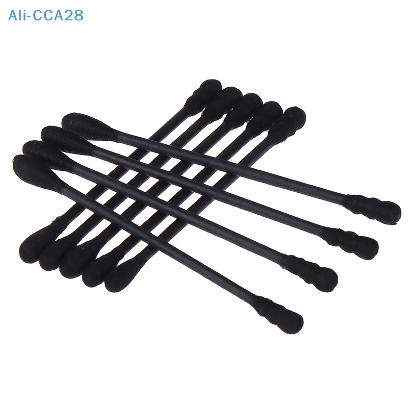 200pcs Disposable Cotton Swab Spiral Ear Cleaner Black Double Heads Medical Swab Lipstick Eyebrow Eyelash Cotton Bud Makeup Tool