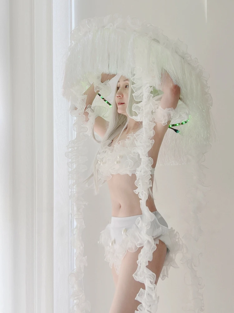 Sexy LED Bar Women Tassel Suit Nightclub Glowing Jellyfish Ocean Performance Costume Party Stage DJ Clothing Cosplay Suit