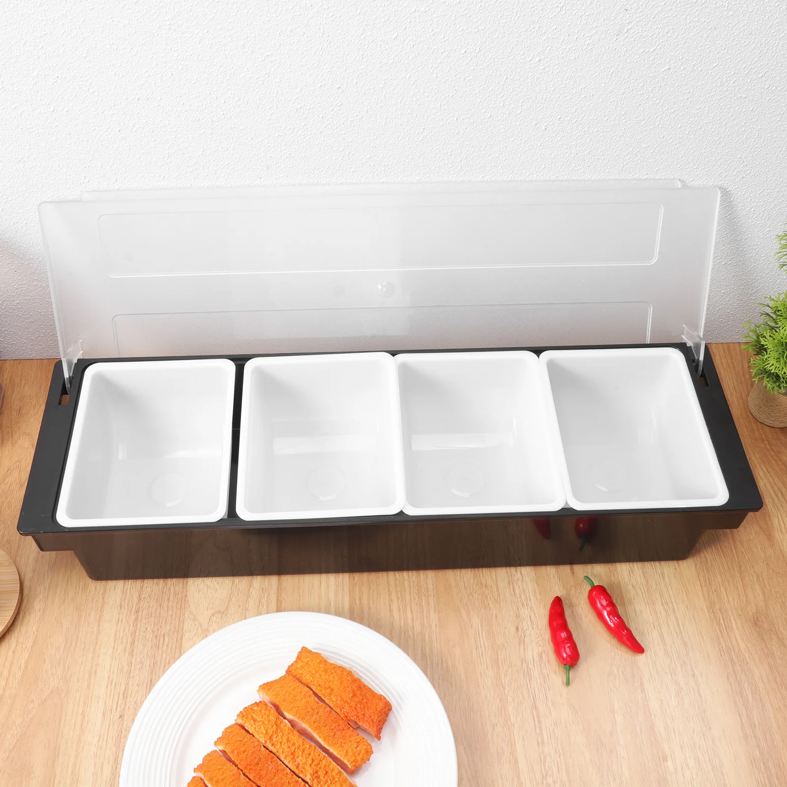 

Portable 4 Compartment Condiment Tray Snack Server Fruit Holder Food Storage Container Lid Divided Organizer For Parties Picnics