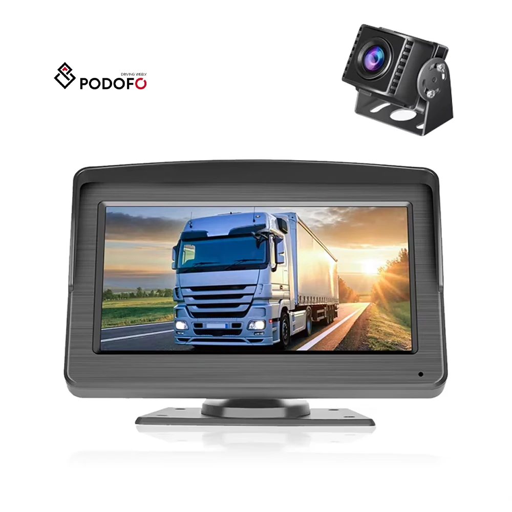 

Podofo 7'' Monitor Recordable Wired Parking System Weatherproof Night Vision Reversing Camera For Car Truck RV Bus Trailer