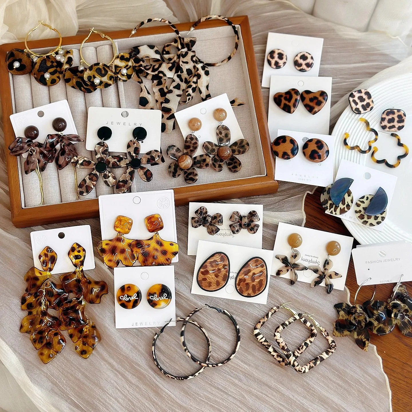 Resin Leopard Print Geometric Stud Earrings Retro Autumn Fall Maillard Style Versatile Lightweight High Quality Elegant