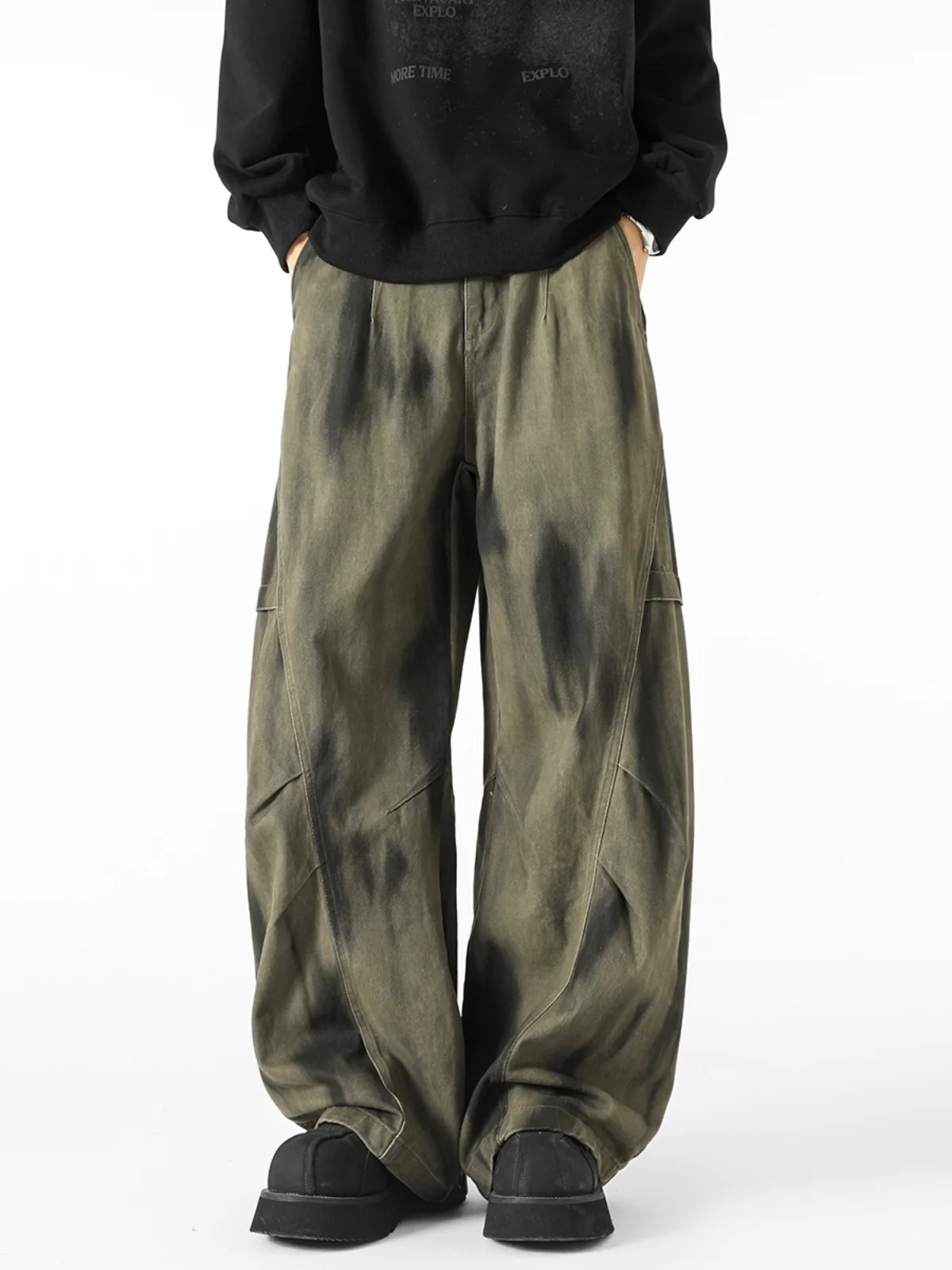 

Мужские джинсы с эффектом тай-дай, плиссированные, из денима, осенне-зимние, в стиле High Street, широкие, в пол, свободного кроя, повседневные, прямые...