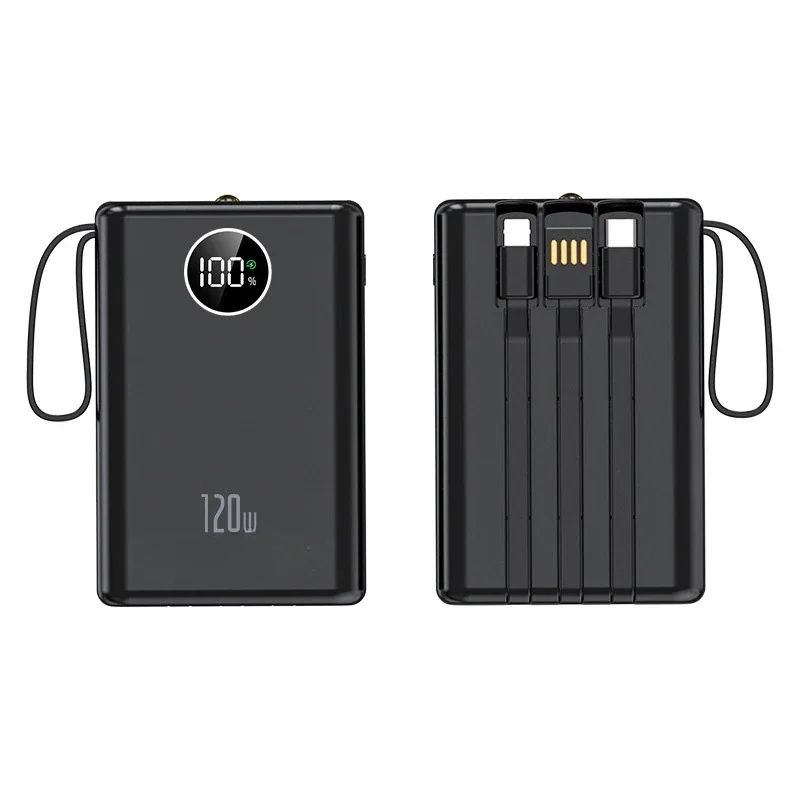 10000mAh For Xiaomi IPhone Huawei Mini Power Bank 120W Super Fast Charge Ultra-thin Charging Bank Mobile Power with Cable