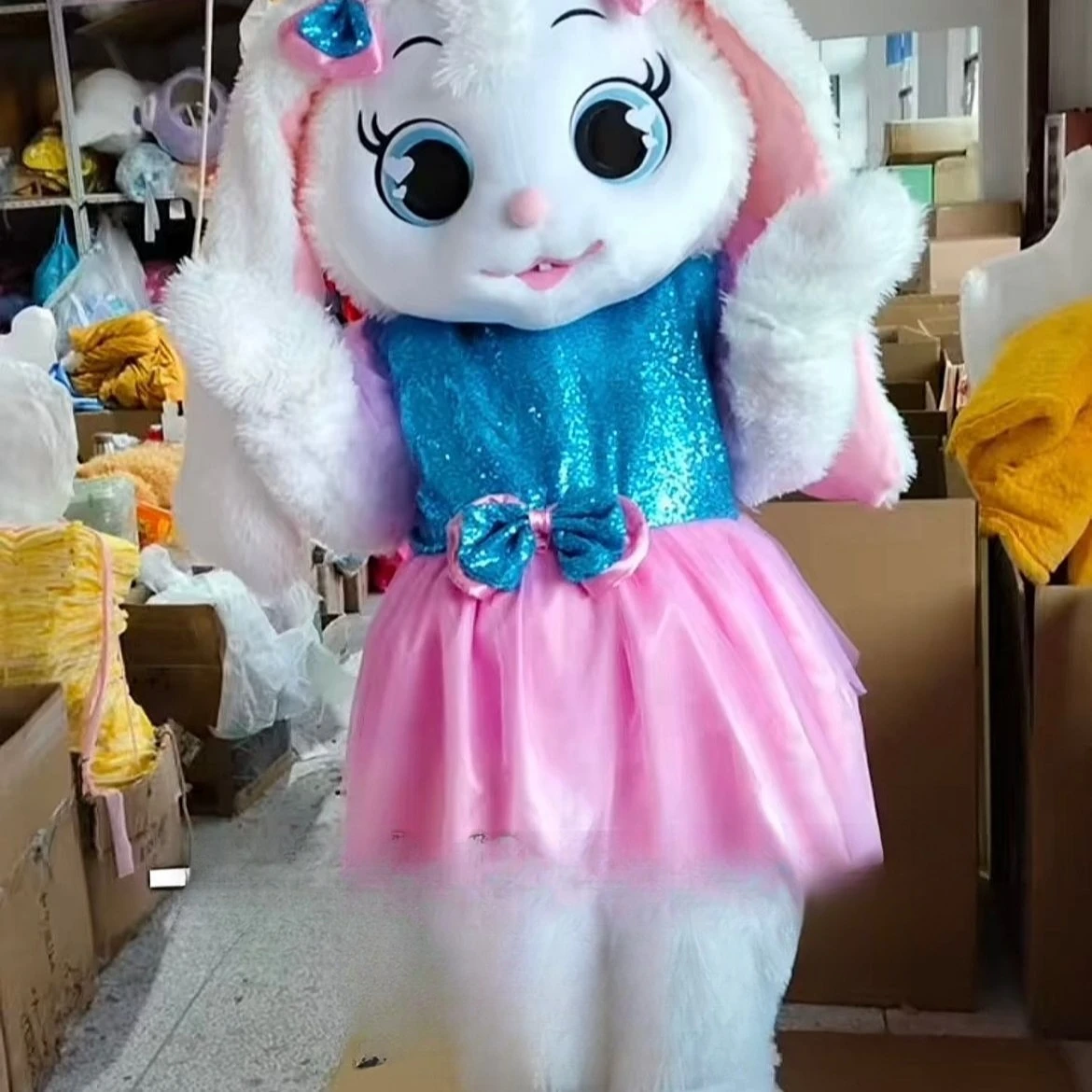 

Adult White Rabbit Mascot Costume Blue Pink Bunny Outfit Cartoon Character Dress Attractive Suit for Party Events Birthday Gift