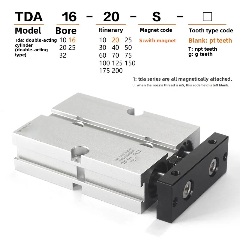 TDA10/16/20/25/32mm Bore 10/20/30/40/50/60/70/75/80/100/125/150mm Stroke Aluminum Alloy Air Pneuatic Cylinder Piston