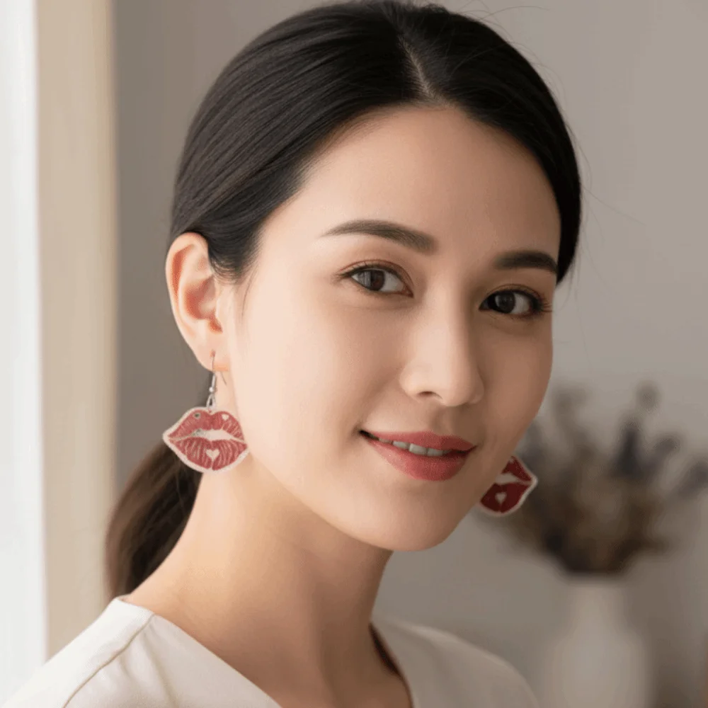 

Ear Stud Acrylic Valentine's Day Earrings Rose Pink Love Earrings Vintage Romantic Lips Dangle Earrings Lady