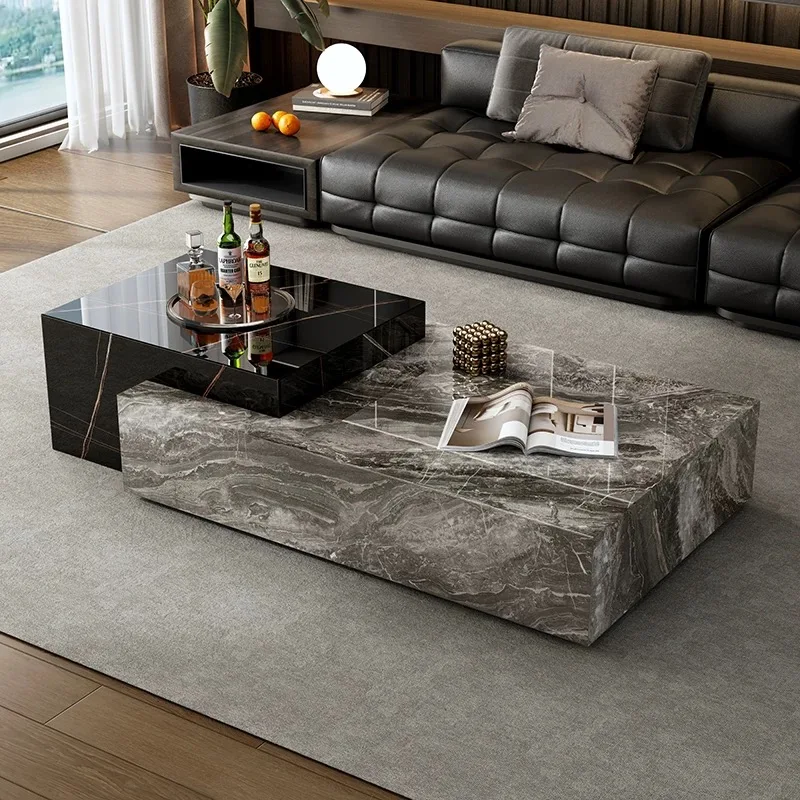 Modern Luxury Marble Top Wood Rectangular Coffee Table Set Home Living Room Drawers Extendable Furniture