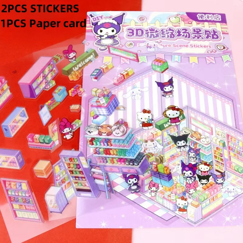 Sanrio Hello kitty Kuromi My Melody Cinnamoroll Sticker Book 3D Map stickers Quiet Book Handmade Diy  Dressup Material Book Gift