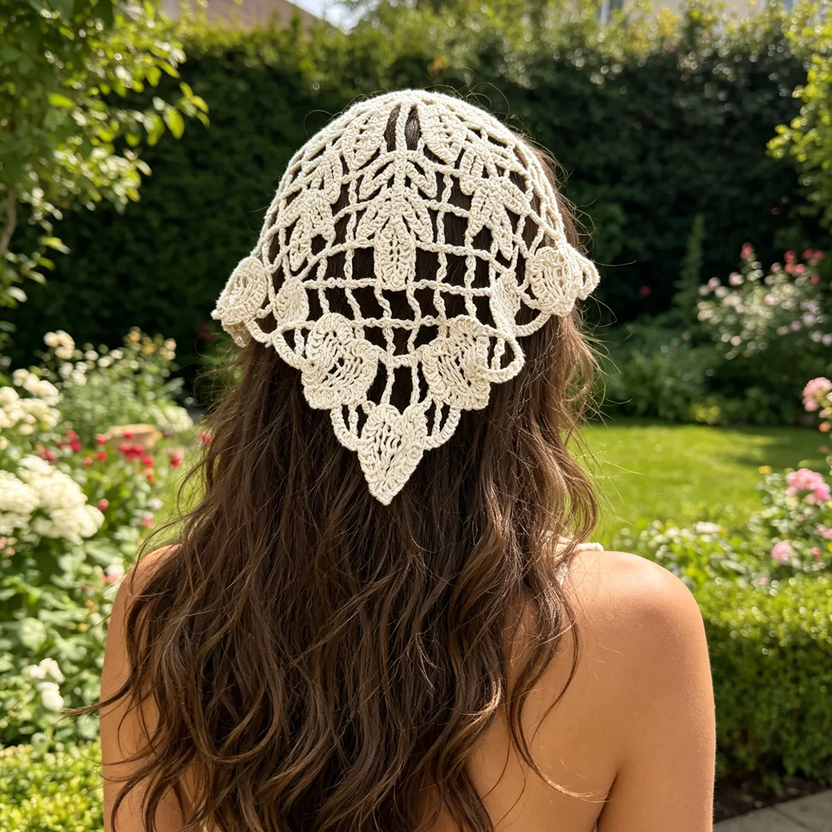 AWAYTR Girl Spring Fashion Flower French Triangular Scarf Headscarf Elegant Knitted Headband Women's Haiband Hair Accessories