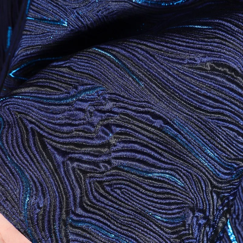 Deep Blue Sea Gold Silk Twill Jacquard Cotton Fabric Pleated Three-dimensional Texture Jacket Suit Designer Fabric