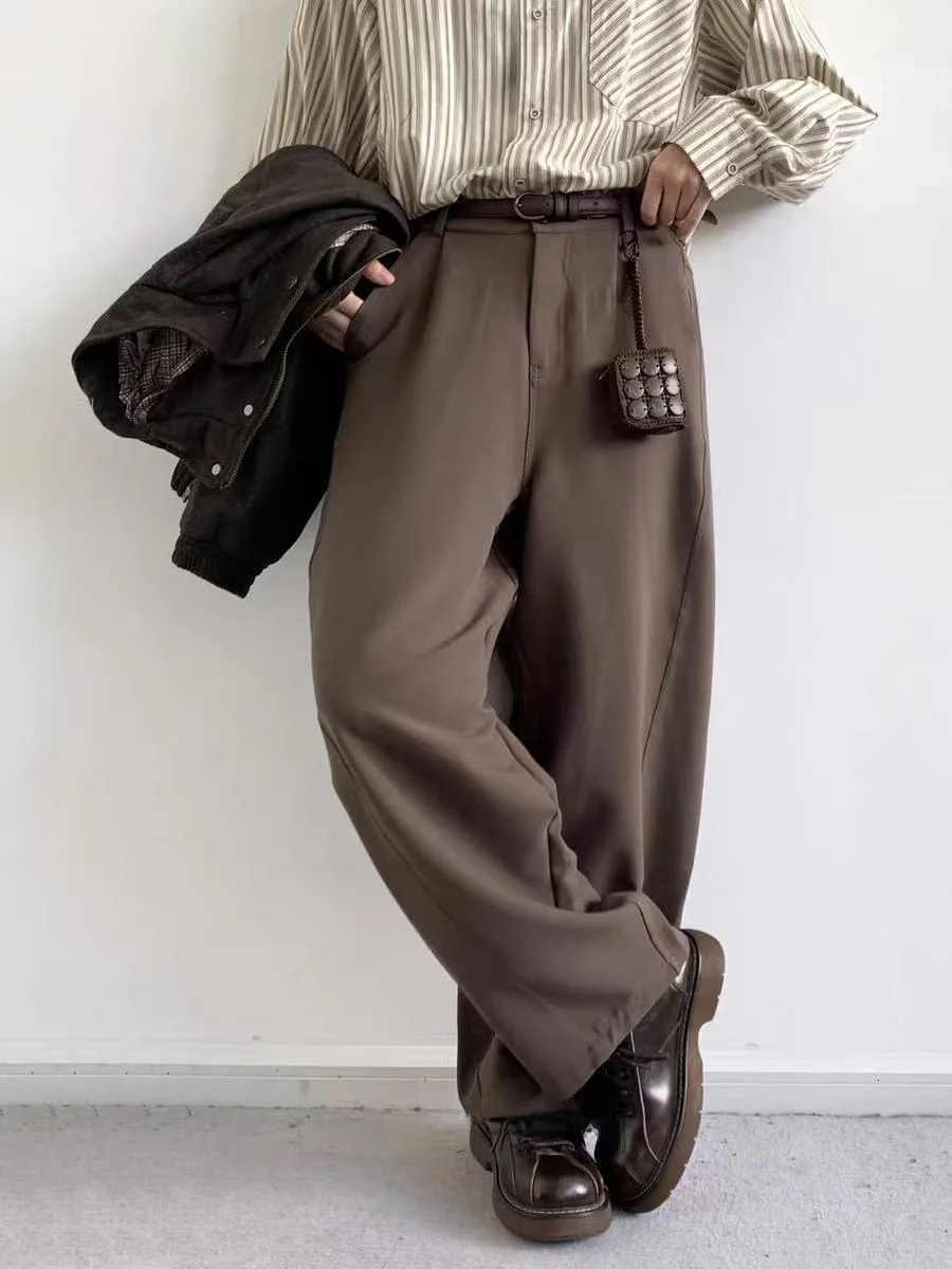 

Autumn New Sle Retro Coffee Color Men's And Women's Loose Drapey Simple Lazy Match Long Pants Japanese Sle Wide Leg Trousers