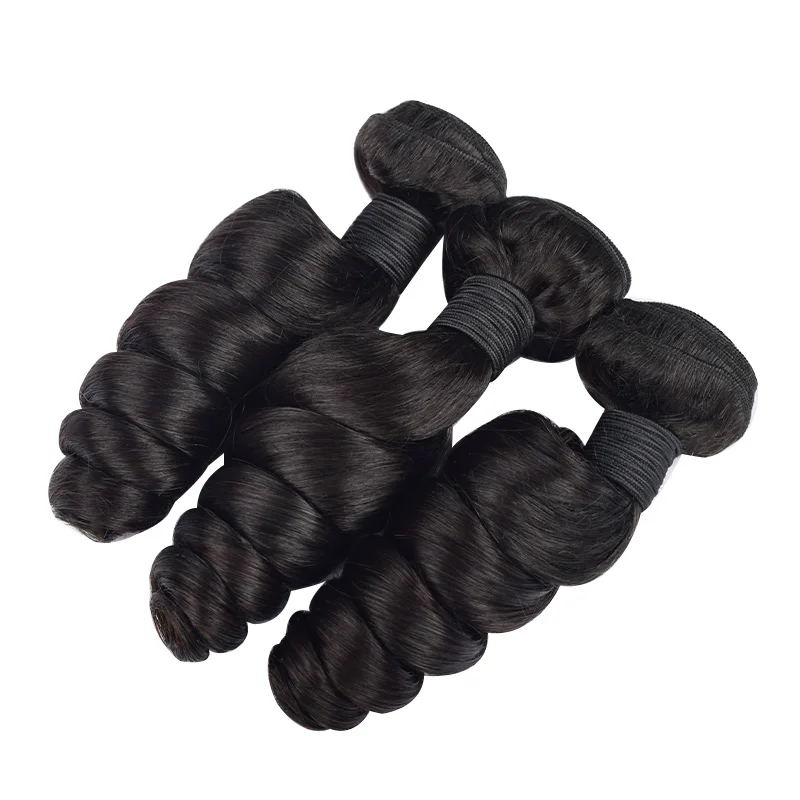 Bundel rambut gelombang longgar Peruvian 12-30inci bundel rambut manusia asli 100% bundel jalinan rambut Remy panjang