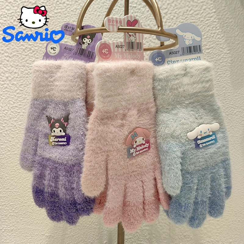 

Kawaii Sanrio Gloves Anime Cartoon My Melody Kuromi Cinnamoroll Thick Thermal Finger Gloves Are A Lovely Girl Christmas Gift