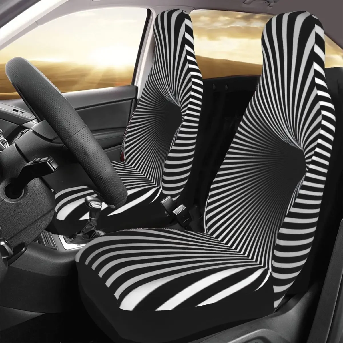 Retro, Abstract, Black And White, Geometric, And Illusion 3D Monotone Mystery Vortex Car Seat Cover Custom Printing