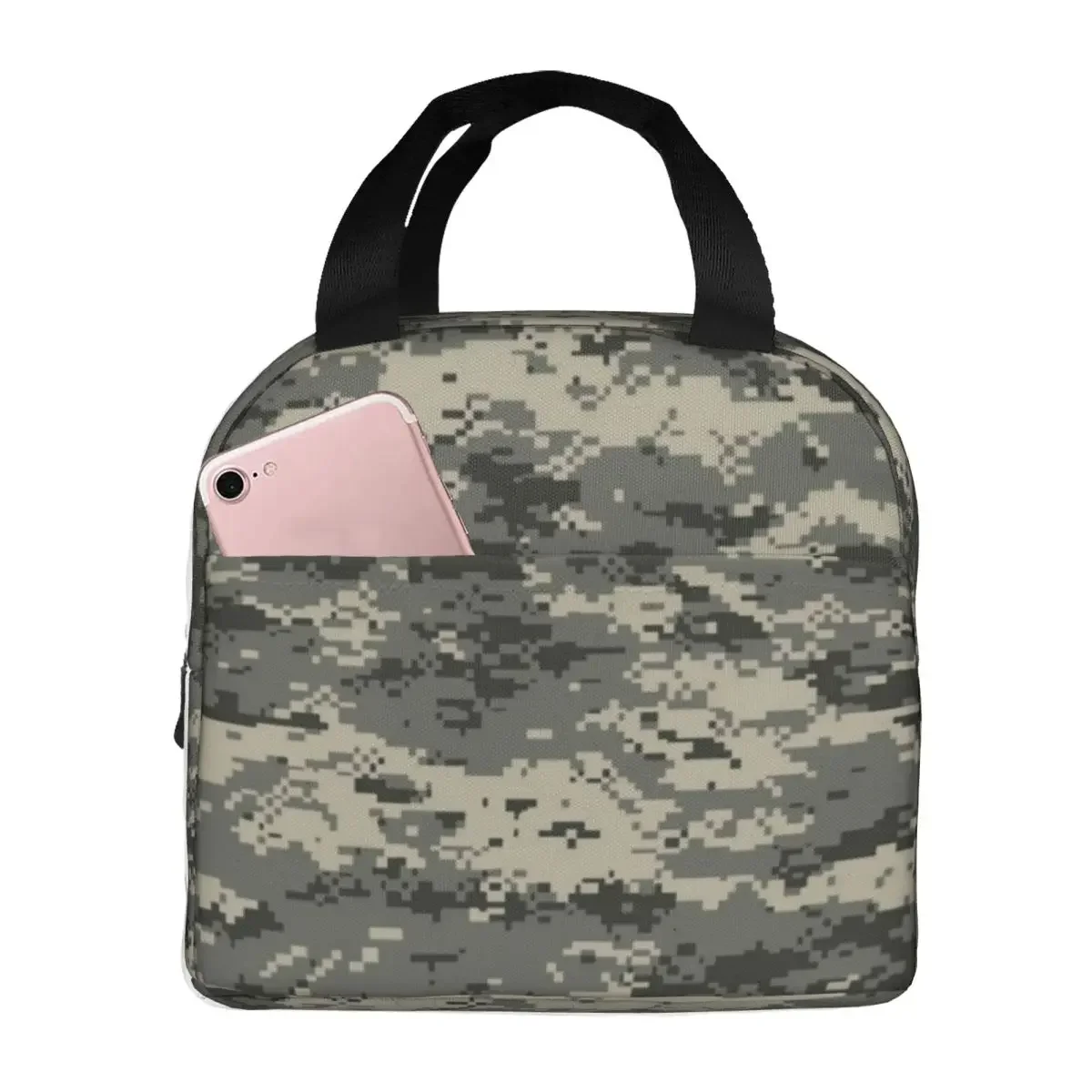 Digital Gray Camo Resuable Lunch Box for Women Waterproof Camouflage Thermal Cooler Food Insulated Lunch Bag For School Office